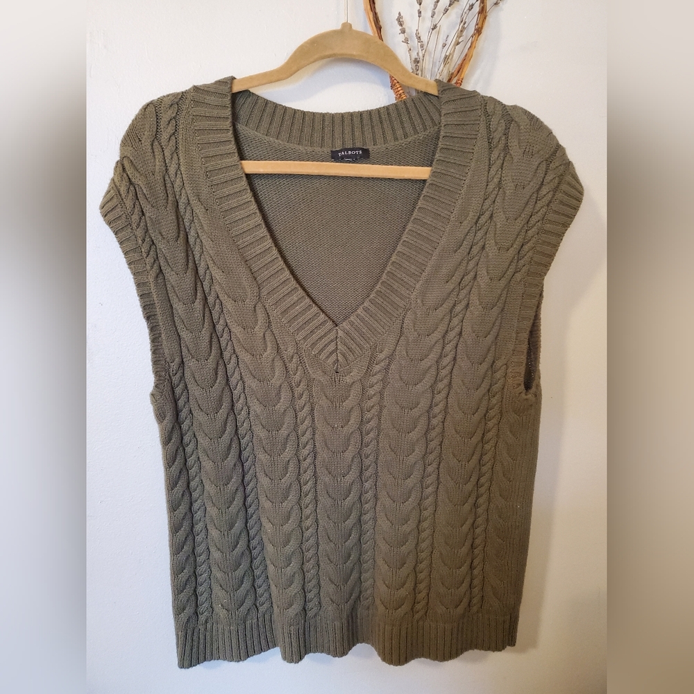 Talbots Olive V-Neck Sweater Vest